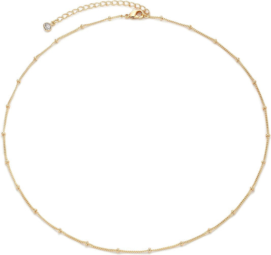 Dainty Gold Chain Choker Necklace 14K Gold Plated Handmade 