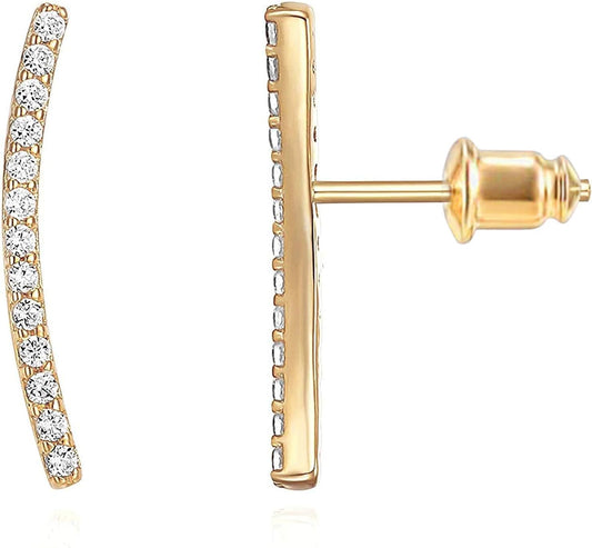  Faux Diamond Arrow Ear Climber Fashion Earrings in Rose Gold 14K Gold Plated