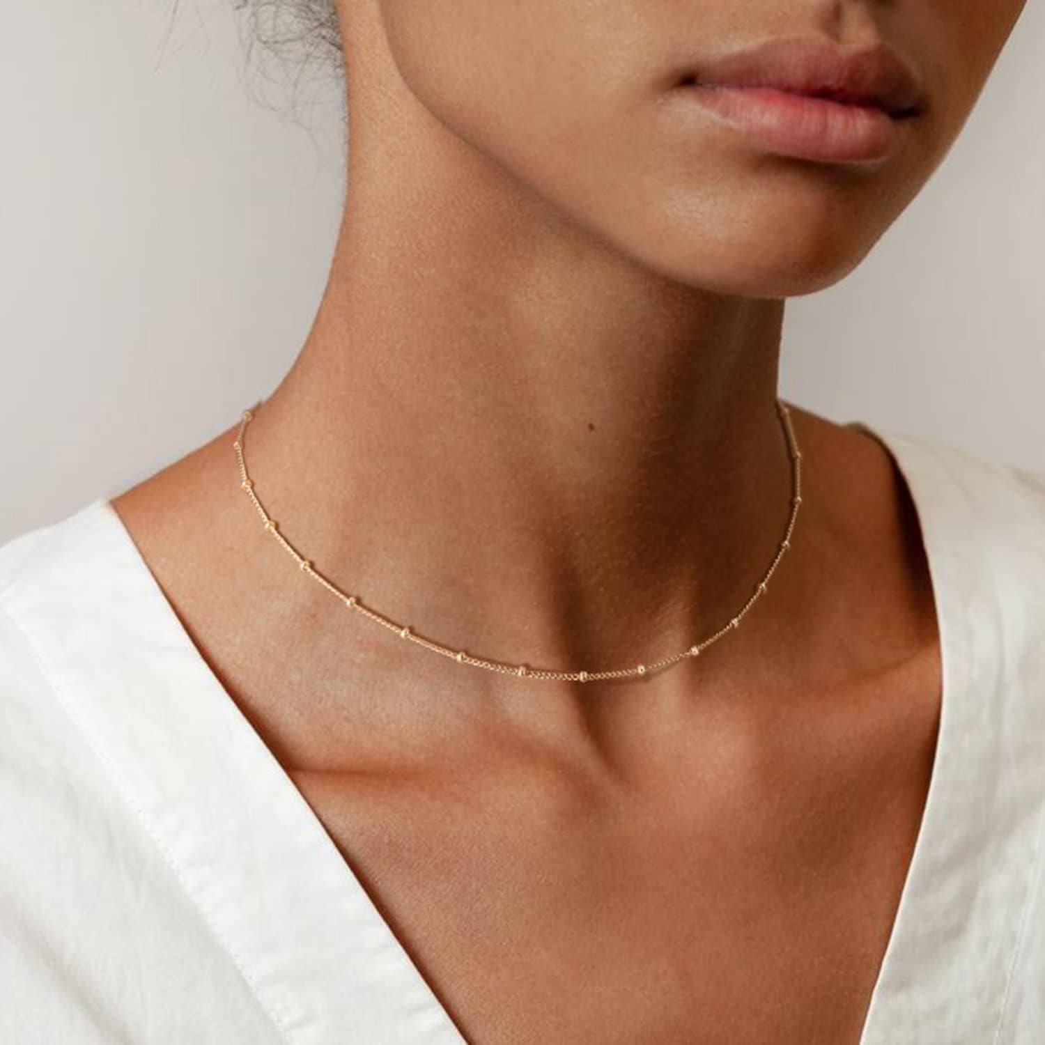 Dainty Gold Chain Choker Necklace 14K Gold Plated Handmade 