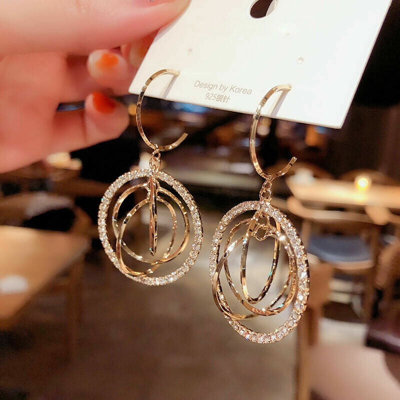 Gold Crystal Circles Earrings Hoop Drop