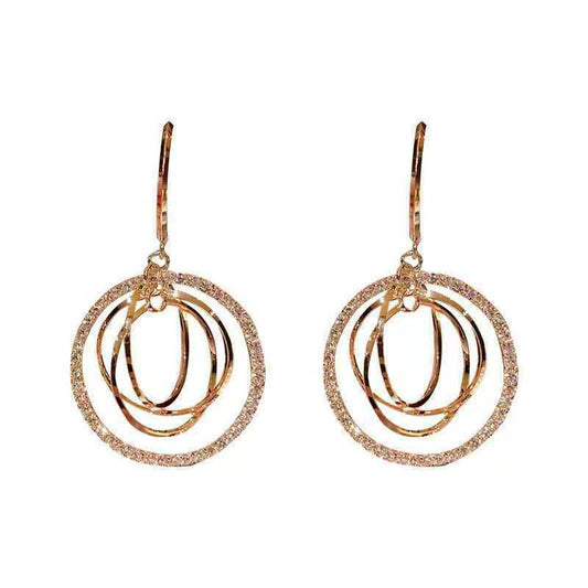 Gold Crystal Circles Earrings Hoop Drop