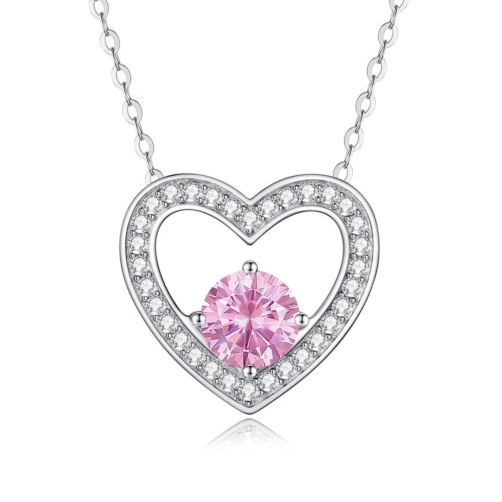 Pink Brave Heart 925 Silver Necklaces with Birthstone 