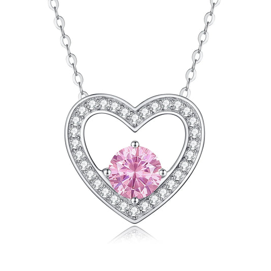 Pink Brave Heart 925 Silver Necklaces with Birthstone 